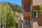 The private balcony is a great place to spend a warm Aspen afternoon while enjoying a beverage and snack.